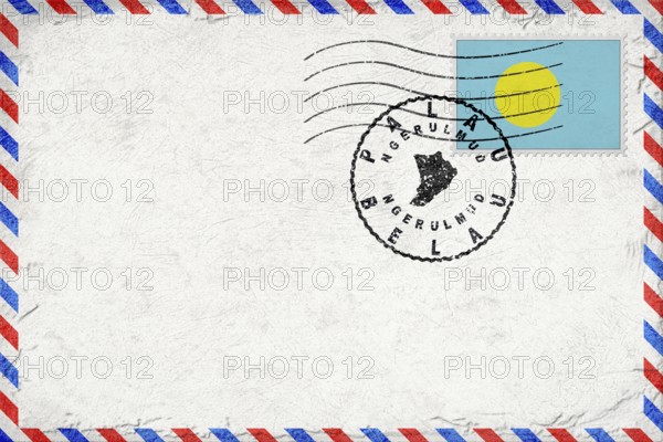 Palau Ngerulmud Vintage Air Mail Envelope with Flag and Postmark