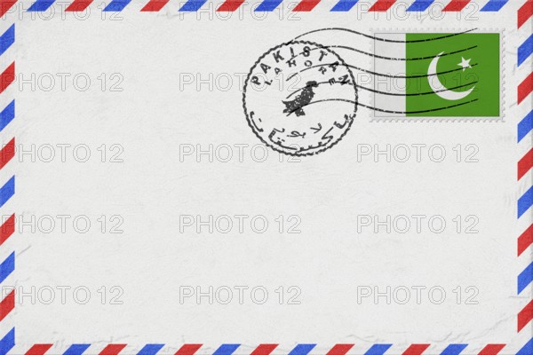 Pakistan Lahore Vintage Air Mail Envelope with Flag and Postmark