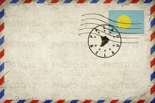 Palau Koror Vintage Air Mail Envelope with Flag and Postmark