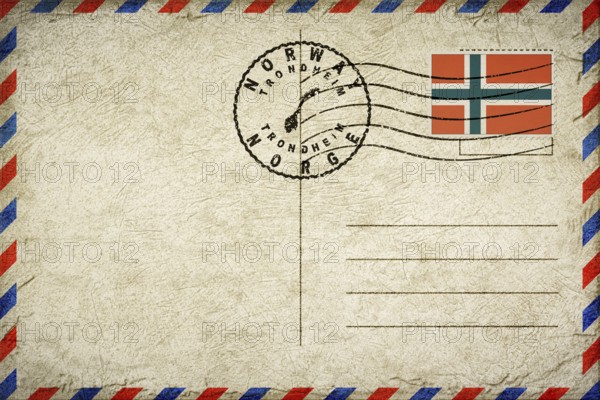 Norway Trondheim Vintage Air Mail Envelope with Flag and Postmark
