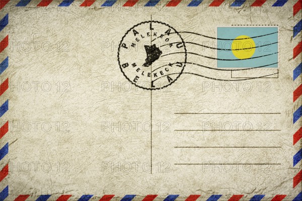 Palau Melekeok Vintage Air Mail Envelope with Flag and Postmark