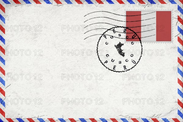 Peru Cusco Vintage Air Mail Envelope with Flag and Postmark