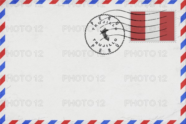 Peru Trujillo Vintage Air Mail Envelope with Flag and Postmark