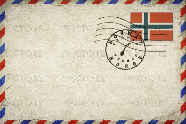 Norway Tromso Vintage Air Mail Envelope with Flag and Postmark