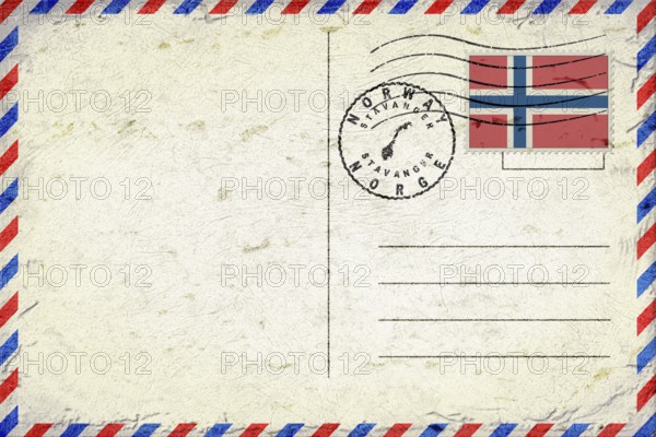 Norway Stavanger Vintage Air Mail Envelope with Flag and Postmark