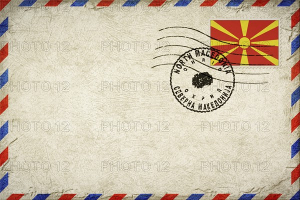 North Macedonia Ohrid Vintage Air Mail Envelope with Flag and Postmark