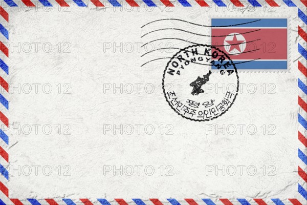 North Korea Pyongyang Vintage Air Mail Envelope with Flag and Postmark
