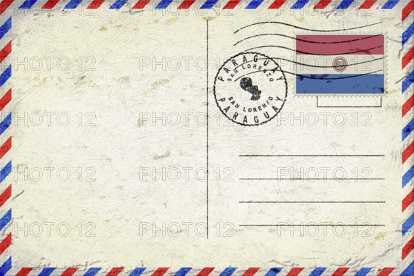 Paraguay San Lorenzo Vintage Air Mail Envelope with Flag and Postmark