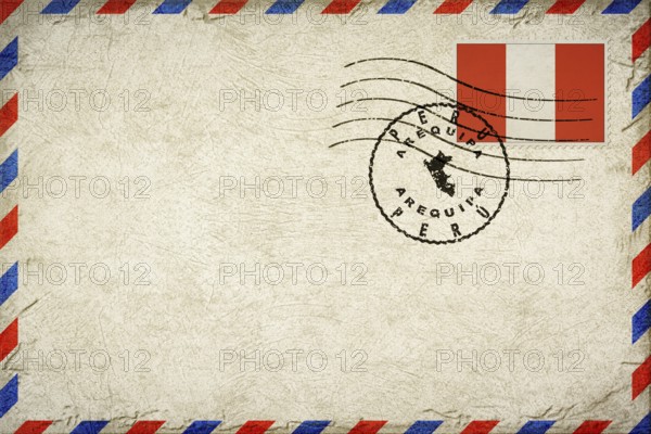 Peru Arequipa Vintage Air Mail Envelope with Flag and Postmark