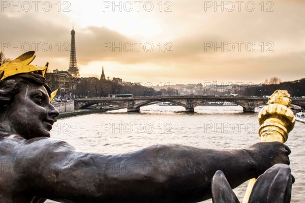 Detail of Alexander III Bridge (Pont Alexandre III). Paris, France. 27.01.2009