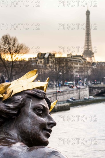 Detail of Alexander III Bridge (Pont Alexandre III). Paris, France. 27.01.2009
