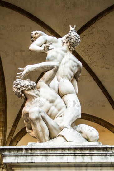 Rape of the Sabine Women sculpture, in Loggia dei Lanzi. Florence, Province of Florence, Italy. 19.12.2012