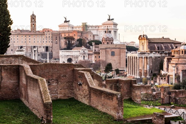 Roman Forum (Foro Romano) viewed from Via di San Bonaventura. Rome, Province of Rome, Italy. 23.12.2012