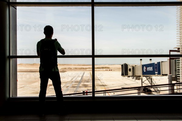 Diego Aracena International Airport (formerly known as Chucumata), in Iquique, inaugurated in 1973 . Iquique, Tarapaca Region, Chile. 22.11.15
