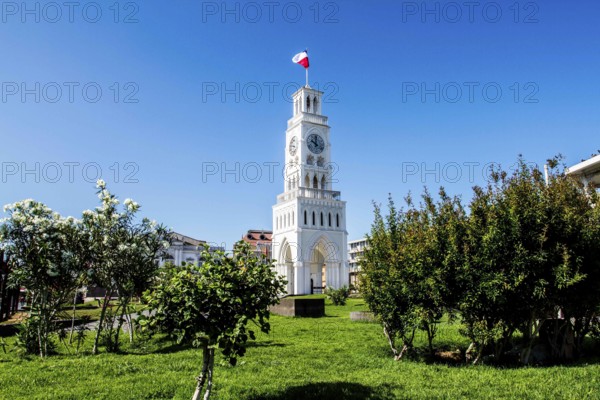 Clock Tower, in Arturo Prat Square (Plaza Arturo Prat), built in 1878, when Iquique was in Peruvian territory. Iquique, Tarapaca Region, Chile. 21.11.15
