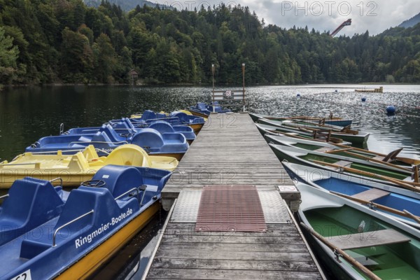 Boat Dock, Freibergsee, Oberstdorf, Oberallgäu, Allgäu, Bavaria, Germany Freibergsee