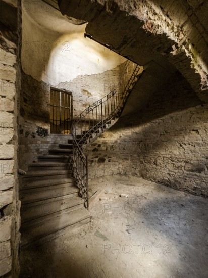 Staircase, spiral staircase, opposite, castle, contrast, Hungary, steps, railing, cellar, upward, stone, crumbling plaster, gloomy, ghostly, mystical, cover, illustration