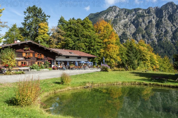 Gasthof Laiter mit Forellenteich, Stillachtal, Oberstdorf, Oberallgäu, Allgäu, Bavaria, Germany