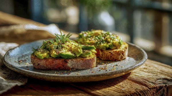 This appetizing avocado toast is a healthy and flavorful breakfast or brunch option, perfect for food photography, AI generated
