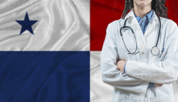 Medical professional on Panamanian flag. Healthcare and wellness in Panama, Concept