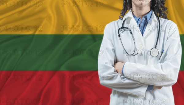 Medical professional on Lithuania flag. Healthcare and wellness in Lithuania, Concept