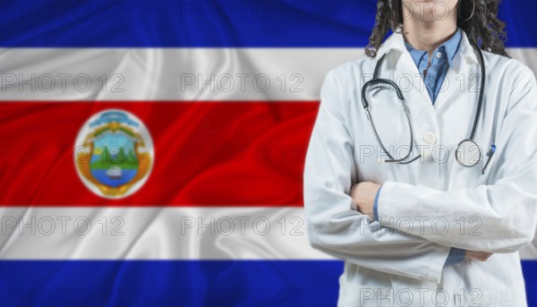 Medical professional on Costa Rican flag. Healthcare and wellness in Costa Rica, Concept