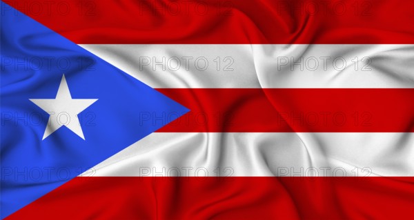 Realistic Puerto Rico flag waving. Close up of flag of Puerto Rico with cloth texture