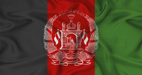 Realistic Afghanistan flag waving. Close up of flag of Afghanistan with cloth texture