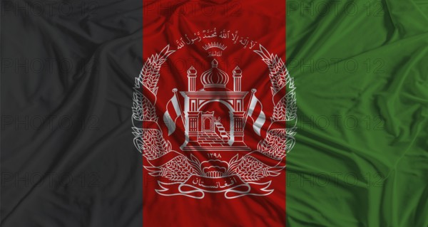 Afghan flag with fabric texture background. National flag of Afghanistan