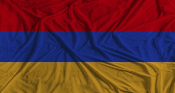Armenian flag with fabric texture background. National flag of Armenia