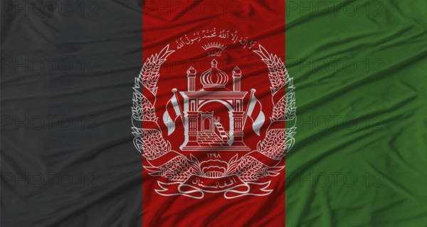 Afghan flag waving. Flag of Afghanistan with cloth texture