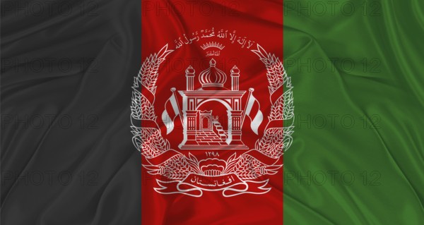 Flag of Afghanistan with cloth texture. Close up of Afghanistan flag waving