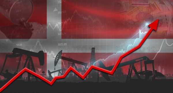 Oil pumps with Denmark flag. Oil production with Denmark flag, petrol industry