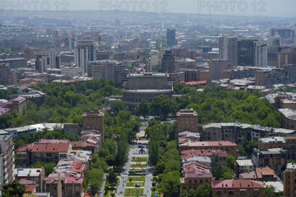 View of a green city with high building density and individual parks, view of Yerevan, Yerevan, Yerevan, Armenia