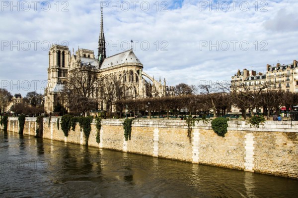 Notre Dame Cathedral (Cathedrale Notre Dame de Paris) viewed from Pont de l'Archeveche. Paris, France. 02.01.13