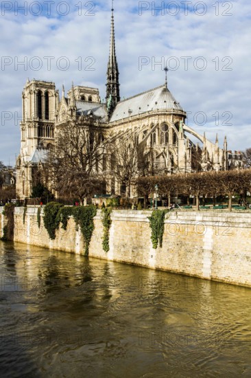 Notre Dame Cathedral (Cathedrale Notre Dame de Paris) viewed from Pont de l'Archeveche. Paris, France. 02.01.13