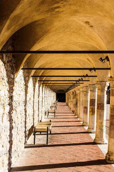 Passage with arches at Basilica of San Francesco d'Assisi. Assisi, Province of Perugia, Italy. 22.12.2012