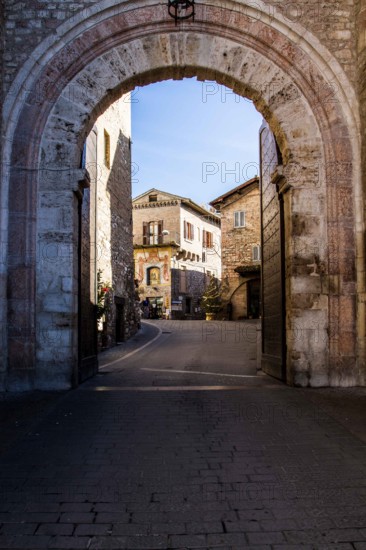 One of the entrance gates to the city of Assisi. Assisi, Province of Perugia, Italy. 22.12.2012