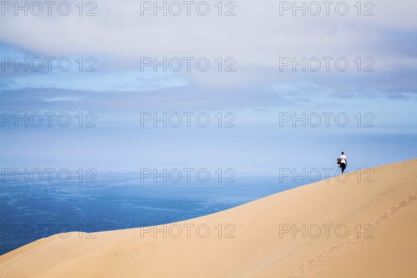 Sandboarder in Alto los Verdes, in Atacama Desert. Iquique, Tarapaca Region, Chile. 19.11.15