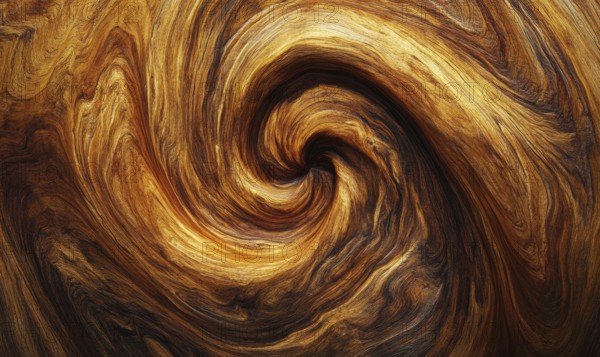 Dynamic brown and gold spiral pattern with rich swirling texture. AI generated