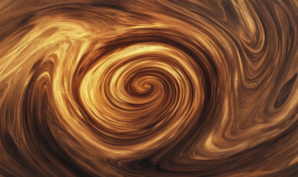 Hypnotic golden spiral pattern with swirling abstract texture. AI generated