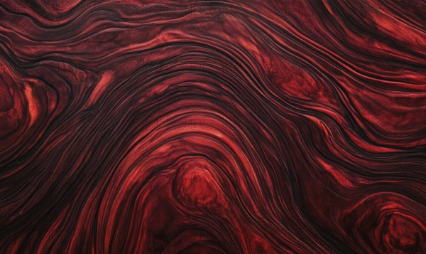 Deep red abstract pattern with flowing, swirling lines creating texture. AI generated