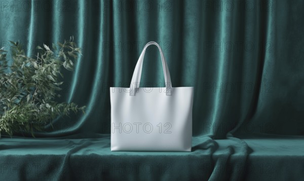 A white purse is displayed on a green background. The purse is the main focus of the image, and the green background adds a sense of luxury and sophistication to the scene. AI generated