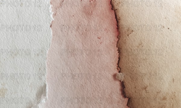 Watercolor texture with torn paper edges, featuring a gradient from pink to brown. AI generated