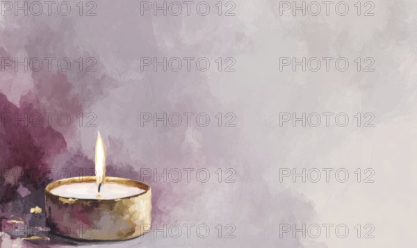 A small candle is lit in a gold-colored holder, creating a warm and inviting atmosphere. The candle's flame flickers gently. AI generated