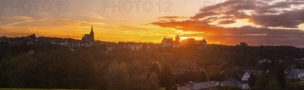 Mildenstein Castle in Leisnig at sunset, Leisnig, Saxony, Germany