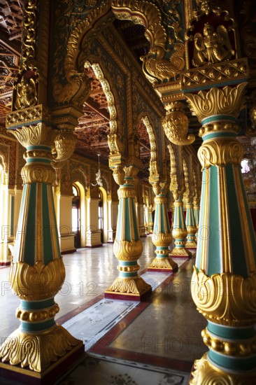Audience Hall at Mysuru Palace or Amba Vilas Palace, interior view, Mysore or Mysore, Karnataka, India