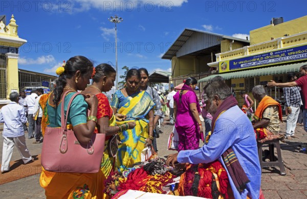 Puja at Chamundeswar Hindu Temple on Chamundi Hill, Indian pilgrims at the temple, Mysore or Mysore, Karnataka, India