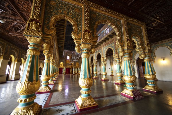 Audience Hall at Mysuru Palace or Amba Vilas Palace, interior view, Mysore or Mysore, Karnataka, India