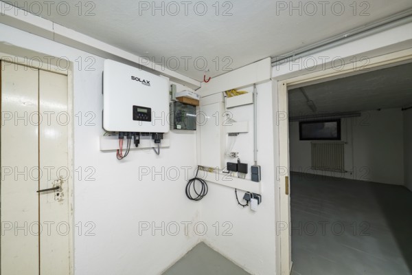 Technical room in the basement with Solax inverter and photovoltaic system installations, house renovation, climate renovation, Metzingen, Germany